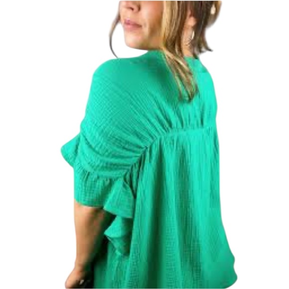 BiBi Kelly Green Button-Up Cotton Blouse NWT Size L - Picture 6 of 9